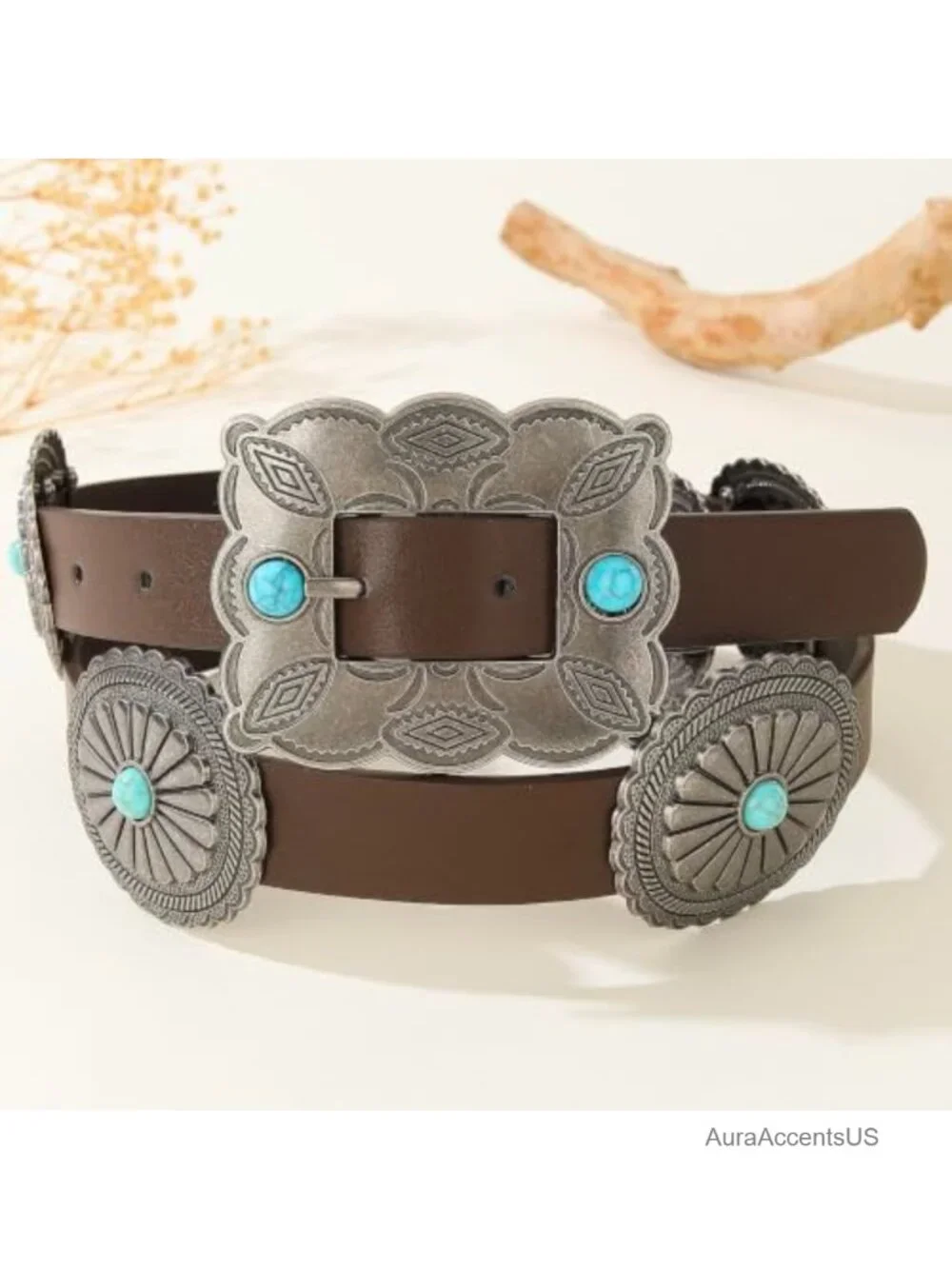 Faux Leather Western Belt Womens Turquoise Concho Cowgirl Country